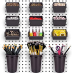 Pegboard Bins Cups with Hooks & Loops 12 Pack Peg Board Organizer (Black) by GCORE