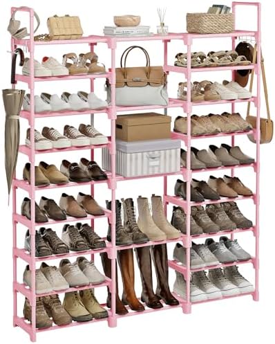 WOWLIVE 9 Tier 3-Column Shoe Rack, 50-55 Pairs Stackable Pink by WOWLIVE