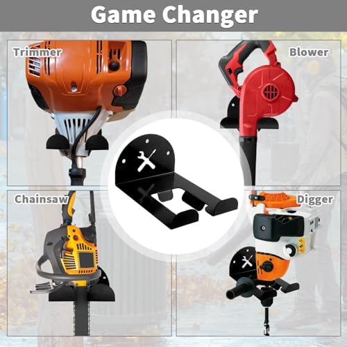 Upgraded Trimmer Rack Wall Mount - 8" Heavy Duty Weed Eater Hanger for Garage Wall, Garden Power Tool Holder Organizer Hooks for Grass Trimmer, Hedge Trimmer, Leaf Blower and Chainsaw, Black, 2 Pack - Image 2