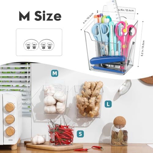 Clear Acrylic Pen Holder, 4 Pack Cabinet Door Organizer Adhesive, Bathroom Wall Mount Caddy Kitchen Plastic Storage Bin Box for Office Marker,Art Supply, Small Cleaning Supply, Seasoning Drink Packet - Image 5