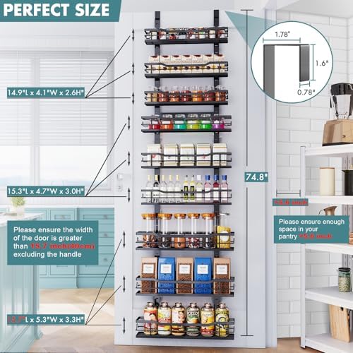 Eastherry Over The Door Pantry Organizer，9-Tier Over The Door Organizer with Adjustable Basket，Metal Hanging Pantry Organizers and Storage for Kitchen, Back of Door Seasoning Rack (Black) - Image 2