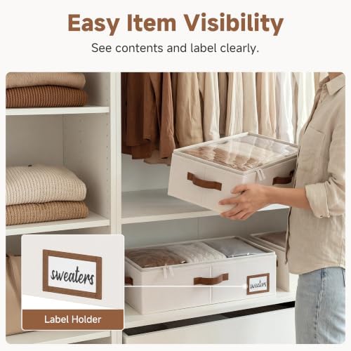 StorageWorks 5 Inch Low Profile Under Bed Storage Containers with Clear Lid | Reinforced Structure, Resists Sagging, Handles & Label Holder, Foldable Stackable Closet Storage for Clothes, Blankets, Toys - Image 3