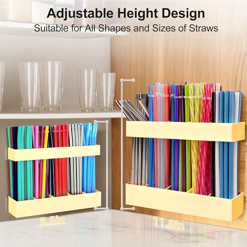9.5” Large Acrylic Straw Holder for Cabinet Door, Adjustable Two-Part - Image 2