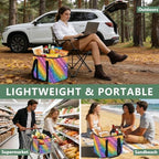 Trunk Organizer Collapsible Car Organizer with Handle Car Storage Box Bin for Groceries SUV Utility Tote Bag Portable Vehicle Container Stars and Vibrant Rainbow Stripes - Image 6