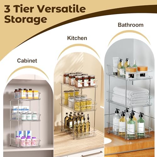 incostar 3 Tier Under Sink Organizer and Storage - Multi-Purpose Stackable Pantry Organizer with Pull-Out Clear Bins and Movable Dividers for Kitchen and Bathroom Cabinet - Image 6