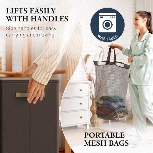 Simple Houseware Foldable Laundry Hamper Basket with Lid and Bag, Brown - Image 4