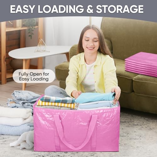 TICONN 6 Pack Extra Large Moving Bags Heavy Duty with Zippers & Carrying Handles, Durable Storage Bags Moving Boxes for Closet Organizers and Storage (6 Pack, Pink) - Image 7