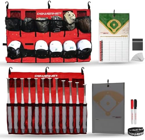 PowerNet Ultimate Coaching Team Bundle, Dugout Organizer for Baseball & Softball, Team Equipment Organizer, Hanging Bat Bag & Baseball Glove Helmet Holder, Dry Erase Magnetic Lineup Board by PowerNet