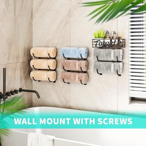 HapiRm Towel Racks for Bathroom Storage - 9 Tier Over The Door & Wall Mount Rolled Towel Storage Organizer Holder with Metal Shelf Basket for Small Bathroom, Camper, Rv - Black, Patented - Image 5