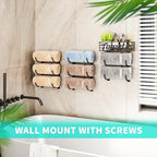 HapiRm Towel Racks for Bathroom Storage - 9 Tier Over The Door & Wall Mount Rolled Towel Storage Organizer Holder with Metal Shelf Basket for Small Bathroom, Camper, Rv - Black, Patented - Image 5