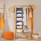 BOOMIBOO Hanging Closet Organize and Shelves,5-Hanging Shelf （Beige） | Dorm Room Essentials, Clothes Organizer with 2 Side Pockets, Hanging Shelves for Closet Storage, Breathable Fabric - Image 2