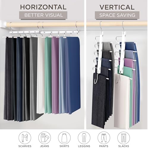 MORALVE Pants Hangers Space Saving - 2 Pack European Beechwood Scarf and Jean Hangers - Closet Organizer and Space Saver Pant Rack, Leggings Hanger, and Scarf Holder with 360° Swivel Hook - Image 4