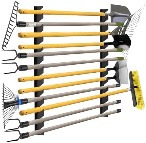 CZWL&HG Garage Tool Organizer Wall Mount – Heavy-Duty Solid Steel Rack for Shovels, Rakes, Long-Handled Tools – Horizontal Shed/Yard Storage Holds 250 lbs with Rustproof Mounts by CZWLHG