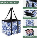 Trunk Organizer Collapsible Car Organizer with Handle Car Storage Box Bin for Groceries SUV Utility Tote Bag Portable Vehicle Container Blue and White Flowers Tile - Image 3