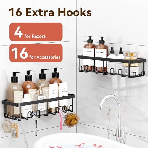 YASONIC Shower Caddy Adhesive, Rustproof Shower Organizer, Wall Shower Rack - Image 2