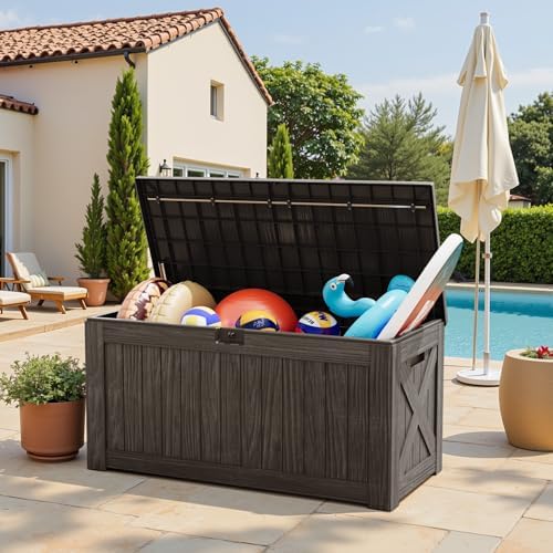 Greesum Outdoor Storage Box 120 Gallon Storage Bin with Lid for Patio Furniture, Garden Tools, Pool Supplies, Lockable, Waterproof and UV Resistant, Dark Brown - Image 5