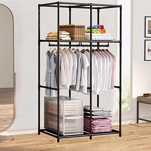 SORCEDAS Portable Closet Wardrobe with Hanging Rods Shelves Clothes Storage - Image 4