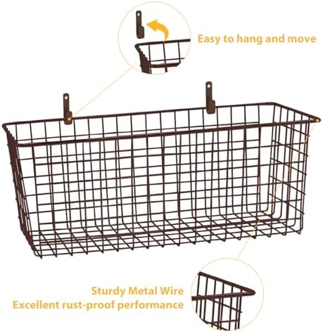 Kinlink 2 Sets Brown Extra Large Hanging Wall Basket with Steel Hooks - Image 3