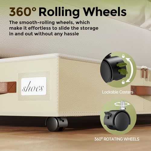 LAMU Under Bed Storage with Wheels, 2 Pack Under Bed Storage Containers with Clear Lids & Label, Rolling Under Bed Drawers for Clothes, Shoes, Blankets, Beige - Image 4