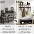 33.86" Wall Mounted Coat Rack with Shelf, Heavy Duty Entryway Wall Organizer with 6 Dual Hooks and Key Holder, Rustic Wood Coat Hanger for Coats, Bags, Hats, Hallway, Mudroom, Bathroom (Rustic Brown) - Image 5