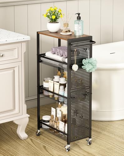 Utility Slim Storage Cart 4 Tier Rolling Laundry Room Organization Cart： by Beeowner