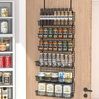 JKsmart 6-Tier Spice Rack Organizer with Door Hook, Wall Mounted & Over the Door Spice Racks for Kitchen Pantry Door Cabinet, Two Size, Large Capacity, Black by JKsmart