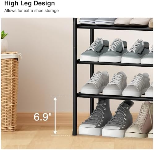STO STO Expandable Shoe Rack, 3-Tier Metal Small Shoe Rack for Closet, Up to 16 Pairs Adjustable Shoes Racks Storage for Front Door Entrance, Free Standing Shoes Rack Organizer for Entryway, Black - Image 5