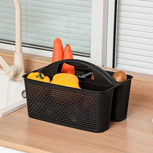 Plastic Portable Shower Caddy Basket with Handle, 3 Compartments, Black - Image 5