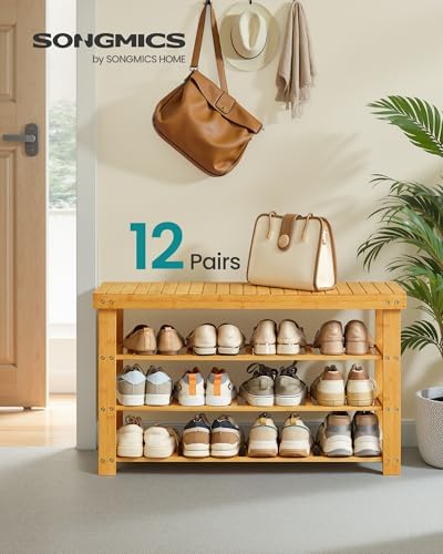 SONGMICS Shoe Rack Bench, 4 Tier Bamboo, 11.3 x 35.2 x 20.5 Inches - Image 3
