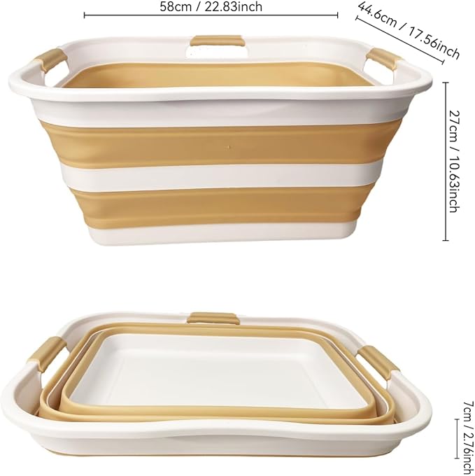 SAMMART 42 (11 Gallons) Collapsible Plastic Laundry Basket, Foldable Pop Up Storage Container/Organizer, Space Saving Hamper, Portable Bin for Dorm Room Bathroom (2, White/Beige) - Image 8