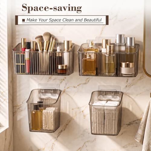 7 Pack Cabinet Door Organizer Adhesive Wall Mount Storage Bins Makeup Containers Stackable Organizer Basket for Kitchen Cabinets, Bathroom, Pantry, Office, Refrigerator (Frosted Gray) - Image 4