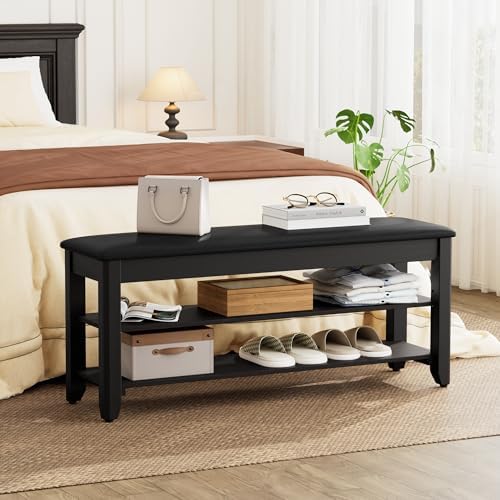 Homleke 39.4" Wide Solid Wood Shoe Rack Bench with Flip-Top Storage - Image 5