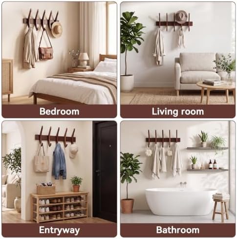 Marsui 21'' Wooden Coat Rack Wall Mounted with 5 Hooks - Image 5