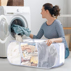 Durable Collapsible Foldable Mesh Pop Up Laundry Basket, 3 Compartments Easy to Carry & Sort Clothes Hampers for Home, Dorm, Travel White (Pack of 2) - Image 2