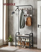 VASAGLE Coat Rack, Hall Tree with Shoe Bench, 4-in-1, 9 Removable Hooks - Image 2