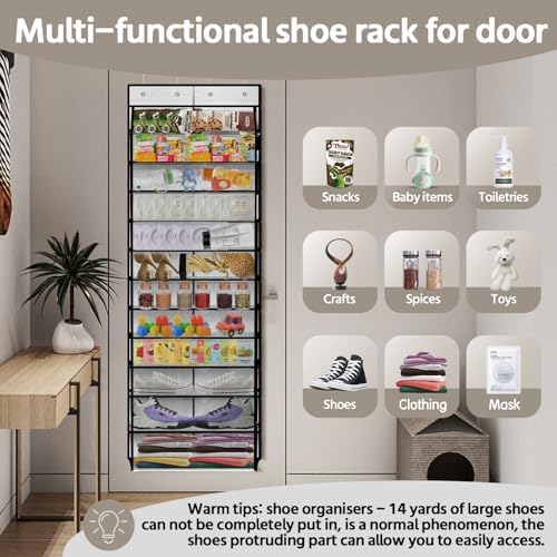 PAULONE 12 Pocket Over the Door Shoe Organizer,Reusable Breathable Large Mesh Bag Men's & Women's Sneaker Organizer,Shoe Organizer for Kids,Hanging Shoe Storage Hanging Bag (White) - Image 6