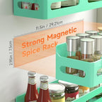 Sevenblue 4-Pack Magnetic Spice Rack for Refrigerator with Hooks, Green - Image 2