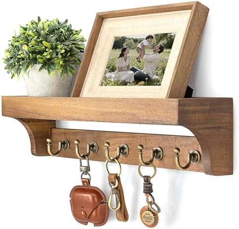 Rebee Vision Acacia Wood Key Holder Wall Mount for Room Decor, Brown by REBEEVISION