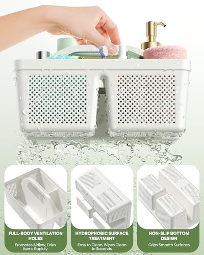 4 Pack Portable Shower Caddy Basket with Handle, Plastic Cleaning Caddy Organizer for Bathroom, College Dorm, Kitchen & Laundry Room, Divided Storage Tote for Toiletries and Cleaning Supplie - Image 5