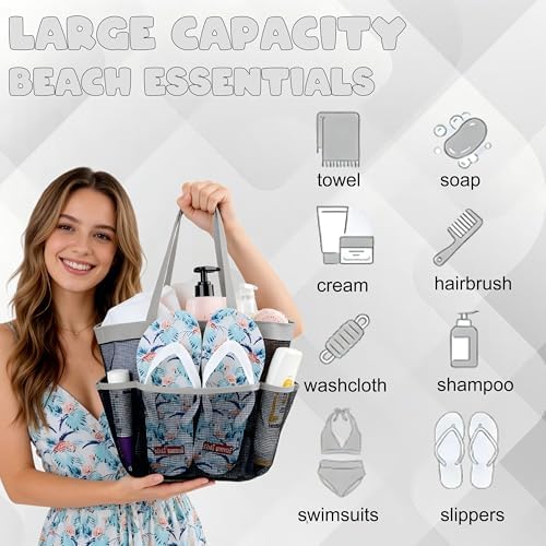 Mesh Shower Caddy Portable - 9 Pockets, Shower Bag for Dorm Room Camping - Image 2