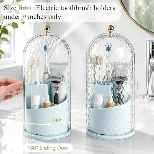 Toothbrush Holder with Cover for Bathroom Countertop, Organizer, Blue - Image 5