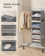 SONGMICS Widended Hanging Closet Organizer and Storage, 6-Tier, Separable | Foldable,Fabric Storage Shelf with 4 Side Pockets, Metal Hooks and Bamboo Inserts, Dove Gray, TINA Collection URCH007G01 - Image 5