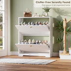 Nicetree Shoe Cabinet with 2 Flip Drawers, Narrow Shoe Organizer Cabinet, Freestanding Shoe Rack Cabinet, Modern Shoe Storage Cabinet for Entryway, Hallway, Foyer, White - Image 4