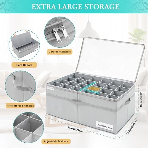 LUVHOMEE Shoe Organizer for Closet, Fits 24 Pairs, Large Shoe Box Storage Containers, Clear Foldable Shoe Storage Bins w/Bottom Support, Space Saving Closet Shoes Holder w/Reinforced Handles, Gray - Image 5