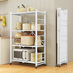 Fenbeli Foldable Shelves with Wheels - 4 Tier Folding Shelf, Collapsible No Assembly Metal Shelving Unit, Origami Storage Shelves & Rolling Storage Rack with 8 Hooks for Kitchen Pantry Garage - Image 4