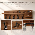 29" Wooden Wall Mounted Coat Rack with Shelf - 5-in-1 Entryway Organizer with 8 Hooks (5 Coat Hooks + 3 Key Hooks), Mail Holder & Display Shelf & glasses Hanger for Doorway, Bedroom, Garage Entrance - Image 2