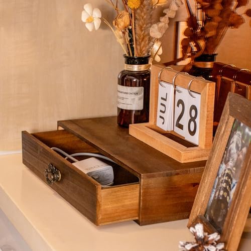 Desk Organizer with Drawers Light Brown Vintage Wood Desktop Storage Box - Image 5