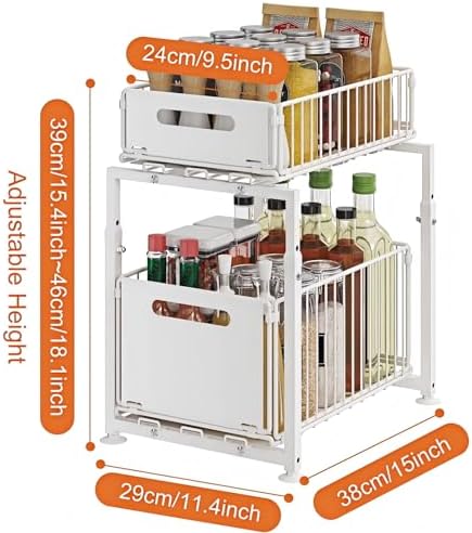 Under Sink Organizer, 2-Tier Multi-Use Kitchen and Bathroom Organizers and Storage, Slide Out Thickened Metal Under The Sink Organizer for Kitchen Bathroom Pantry (Style A White, 2 Pack) - Image 4