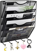 EASEPRES 5 Pocket Mesh Hanging File Organizer with Key Holder Hooks & Nametag Label, Wall Mounted Mail Paper Document Folder Storage Organization Magazine Rack for Office Cubicle, 5 Tier Black by EASEPRES