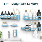 NESOMI Shower Caddy Adhesive Shower Organizer 8-Pack, Rustproof Stainless Steel Bathroom Shelves, Large Capacity No-Drill Rack Storage Accessories with Soap Dish Toothbrush Holder Hooks - Image 4